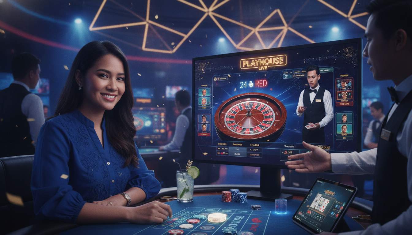 Classic Live Casino Games A table setup for classic live casino games like blackjack and roulette.